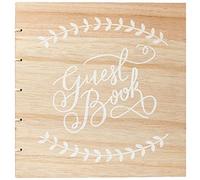Ginger Ray with White Script Font Libro de visitas de Madera para Boda con Texto en Blanco, Beige, 32 Page