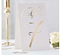 Ginger Ray Números de mesa de boda con lámina dorada, tarjetas de tienda de campaña del 1 al 12 unidades, 18 cm x 11 cm