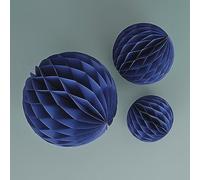 Ginger Ray Paquete de 3 decoraciones de fiesta de papel de panal colgante azul