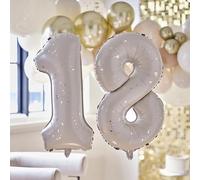 Ginger Ray Paquete de globos para cumpleaños número 18, 2 colores neutros y dorados, con pajilla inflable, 26 pulgadas