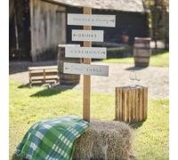 Ginger Ray Poste de madera con 4 letreros blancos y flechas para decoración de fiesta de boda