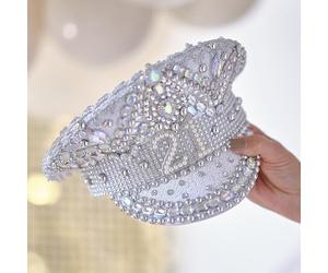 Ginger Ray Sombrero de lentejuelas adornado plateado para cumpleaños número 21