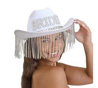 Ginger Ray Sombrero de Vaquero Blanco Adornado con Perlas de imitación con Borde de borlas, para Despedida de Soltera