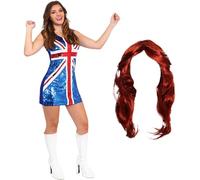 GINGER SPICE VESTIDO UNION JACK CON LENTEJUELAS - DISFRACES DE SPICE GIRLS DE LAS 90 - VESTIDO UNION JACK + PELUCA DE PELIRROJO DISFRAZ PARA ÍCONOS DE LA MÚSICA, & EVENTOS BRITPOP (X-GRANDE)