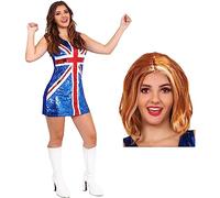 GINGER SPICE VESTIDO UNION JACK CON LENTEJUELAS - DISFRACES DE SPICE GIRLS DE LAS 90 - VESTIDO UNION JACK + PELUCA DE PELIRROJO DISFRAZ PARA ÍCONOS DE LA MÚSICA, & EVENTOS BRITPOP (XX-GRANDE)
