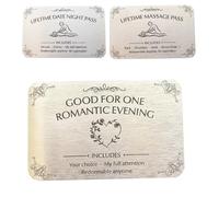 GINGER TECH 3 tarjetas de billetera de acero inoxidable para citas nocturnas, tarjetas de cupón de amor romántico, incluye pase nocturno de cita, noche romántica, tarjeta de masaje de por vida