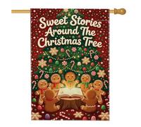 Gingerbread Biscuits Storytime - Bandera de casa de Navidad, 71 x 101 cm | Ilustración fantástica, bandera de patio, tema de libro de cuentos, decoración de patio al aire libre