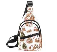 Gingerbread Cookies Holly Leaves Candy C (3) Mochila bandolera, bolsa cruzada ajustable para viajes, senderismo, Multicolor 10, 11.8x7x1.5in/30x18x4cm