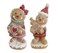 Gingerbread Figurine, Christmas Statue, Holiday Decor, Resin Craft Design, Festive Gingerbread Shape, Mantel Shelf Display Desk Decor, 9x7 Inches Brown 2 Pieces