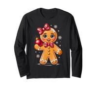 Gingerbread Girl Christmas Cookie Baking Xmas Women Kids Manga Larga