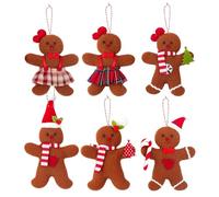 Gingerbread Man - Christmas Ornaments Holiday Tree Decorations | 6 Piece Festive Hanging Set Design Cute Hand Painted Style for Indoor, Kitchen or Party Gathering, 3x4.3in