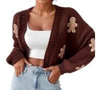 Gingerbread Sweater Women, Christmas Gingerbread Man Cardigan, Gingerbread Cardigan Women (Brown,S)