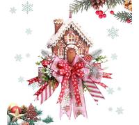 Gingerbread Wreath, Artificial Christmas Decor, Holiday Door Sign with Candy Accents, Full 20-Inch Size for Farmhouse, Porch, Window, Fence, Tree, or Classroom Display