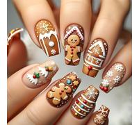 Gingerbreads - Uñas artificiales para hombre, copo de nieve, diseño de copos de nieve, para casa de chocolate, palo de copo de nieve en Navidad, pan de jengibre falso, para hombre