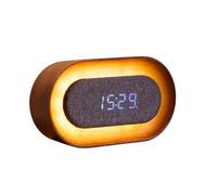 Gingko Design Lumos Despertador Oval de Nogal | Despertador LED con luz Ambiental | Reloj Moderno de Madera con Control táctil y batería Recargable