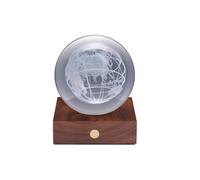 Gingko Diseño de luz de cristal ámbar - Globo del mundo | Elegante lámpara de globo iluminada con cúpula de cristal | Recargable por USB | Decoración única para el hogar o idea de regalo