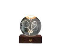 Gingko Luz LED de cristal ámbar, base de madera de nogal, raquetas de tenis