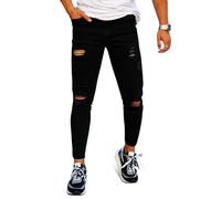 GINGTTO Rotos Ajustado Pantalón Vaquero Hombres Slim Denim Jeans Hombres Elásticos Denim Jeans Ripped Negro 36W/30L