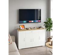 Ginhow Cómoda Salón Blanca 110 x 30 x 70 cm Cómoda Dormitorio Mueble de Salón con 4 Puertas y 1 Cajón Aparador Bajo Mueble Organizador para Entrada Cocina Comedor