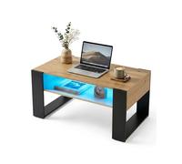 Ginhow Mesa Auxiliar Salon 92x47x45cm, Mesa de Centro Madera Roble OPTI con Luz LED, Mesas Auxiliares para Salon con Patas Negras U, Moderno