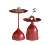 Ginhow Set de 2 Mesas Auxiliares Redondas de Metal, Pequeños Mesones Redondes, Pequeños Mesas de Salón para la Decoración Interior, Mesón de Metal Rojo (Ø40 x 60H cm & Ø40 x 42H cm)
