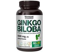 Ginkgo Biloba 4500 mg - 90 Cápsulas Vegetales Antioxidantes para el Flujo Sanguíneo | Mejora la microcirculación cerebral, ayudando a conseguir una mejor Memoria y Concentración - Vermont Supplements