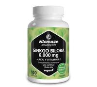 Ginkgo Biloba 6000 mg - Con L-Carnitina, Vitamina E y Extracto de Acai - Memoria y Concentración - Nootropico - Suplemento Puro Sin Aditivos - Calidad Alemana Vitamaze®