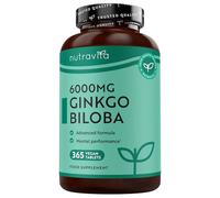 Ginkgo Biloba 6000mg Tabletas con Vitamina B5-365 Tabletas Veganas para 1 Año - Extracto 50:1 - Ginko Biloba Complemento Alimenticio