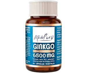 Ginkgo Biloba Estado Puro 6500mg | Extracto Estandarizado y Máxima Concentración | 24% de Flavonoides y 6% de Terpenos | Memoria y Concentración + Circulación | 80 Cápsulas de Tongil (Lote de 1)