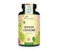 Ginkgo Biloba + Ginseng | 12.000 mg Máxima Dosificación | Circulación Sanguínea, Memoria, Concentración | Sin Aditivos | Probado en Laboratorio | Vegavero