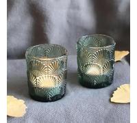 Ginkgo Biloba - Portavelas de cristal con 12 velas de té, color verde | Vohocandle Vela de té verde de Navidad para la decoración de mesa en bodas y Acción de Gracias (5,5 cm W x 6,5 cm H)