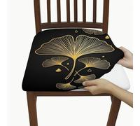 Ginkgo - Fundas de asiento para sillas, modernas y elegantes hojas doradas, color negro otoño, elastano, lavables, elásticas, transpirables, para decoración de cocina, oficina, conferencias, 6 piezas