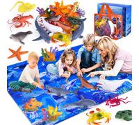 GINMIC Kids Ocean Animals Toys with Large Play Mat 18 Pack Assorted R