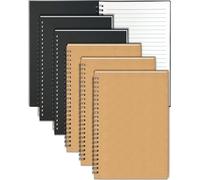 GINMLYDA Cuaderno A5 Espiral, Pack de 6 Libreta Espiral 21x14.5cm 60 Hojas Rayadas Portada de Cartón Kraft Negra & Marrón Bloc de Notas para Escuela Oficina Escritura - 120 Páginas