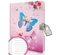 GINMLYDA Mariposas Diario Decreto para Niñas, Regalo Festivo Diario Rosa Cuaderno Cosido de 80 Páginas Bloc de Notas con Cierre Cuaderno Secreto Apto para Niñas de 5 6 7 8 9 10 Años