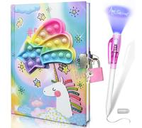 GINMLYDA Pop Diario Secreto Niña con Boligrafo Tinta Invisible de Doble Punta, 80 Hojas Rayadas Unicornio Pop Fidget it Diario con Candado Niño Cuaderno Infantil Regalo Niña 5-12 Años - 19x13.5cm