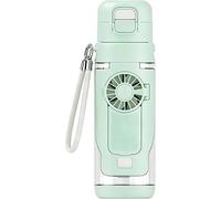 GinnYann 2-in-1 Water Bottle with Built-In Foldable Fan, USB-C Rechargeable 3-Speed Cooling Cup with Straw, Leakproof Portable Fan Water Bottle for Travel Hiking Beach Commute Outdoor Use (Green)