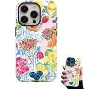 GinnYann Faux Leather Texture Feel Pink with Exquisite Flowers, Strawberry, and Puppy Pattern Phone Case, Shouckproof Anti-Fall Phone Case Cover, for iPhone 17/16/15/14 Pro MAX (Matte,For 17)
