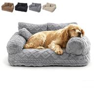 GinnYann Plush Calming Pet Sofa Bed, Removable Washable Cover, Non-Slip Bottom, Soft Flush Pet Couch Bed for Dogs and Cats, Multiple Sizes for Small Medium Large Pets (Light Grey,L)