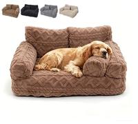 GinnYann Plush Calming Pet Sofa Bed, Removable Washable Cover, Non-Slip Bottom, Soft Flush Pet Couch Bed for Dogs and Cats, Multiple Sizes for Small Medium Large Pets (Khaki,L)