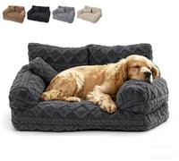 GinnYann Plush Calming Pet Sofa Bed, Removable Washable Cover, Non-Slip Bottom, Soft Flush Pet Couch Bed for Dogs and Cats, Multiple Sizes for Small Medium Large Pets (Dark Grey,S)