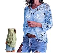 GinnYann Women's Bohemian-Inspired Beige Crochet Top with V-Neck, 2026 Casual Loose Hollow Crochet Tops for Summer Beach (C,4XL)