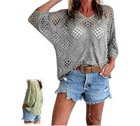 GinnYann Women's Bohemian-Inspired Beige Crochet Top with V-Neck, 2026 Casual Loose Hollow Crochet Tops for Summer Beach (F,M)