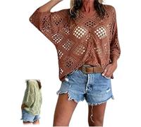 GinnYann Women's Bohemian-Inspired Beige Crochet Top with V-Neck, 2026 Casual Loose Hollow Crochet Tops for Summer Beach (H,L)