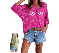 GinnYann Women's Bohemian-Inspired Beige Crochet Top with V-Neck, 2026 Casual Loose Hollow Crochet Tops for Summer Beach (D,M)