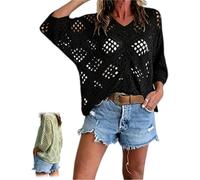 GinnYann Women's Bohemian-Inspired Beige Crochet Top with V-Neck, 2026 Casual Loose Hollow Crochet Tops for Summer Beach (B,L)