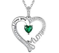 GinoMay Día de la Madre Joyería Regalos Esmeralda Collar Mamá Te Amo Mamá Collar Amor Corazón Cumpleaños 925 Plata