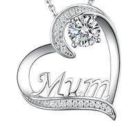 GinoMay Día de la Madre Joyería Regalos Mamá Abril Cumpleaños Regalos Mujer Collar Diamante Simulado Amor Corazón Mamá Collar 925 Plata