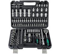 Ginour Juego de llaves de carraca de 138 piezas, 1/4" y 1/2", juego de brocas, extensores y adaptadores, juego de herramientas completo para coche y bricolaje