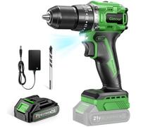 Ginour Taladro Percutor a Bateria sin escobillas, 50Nm, 21V Atornillador con 1x2Ah Baterías compatible con Makita 18V, 23+3 Par, 2 Velocidad Destornillador Electrico con función impacto